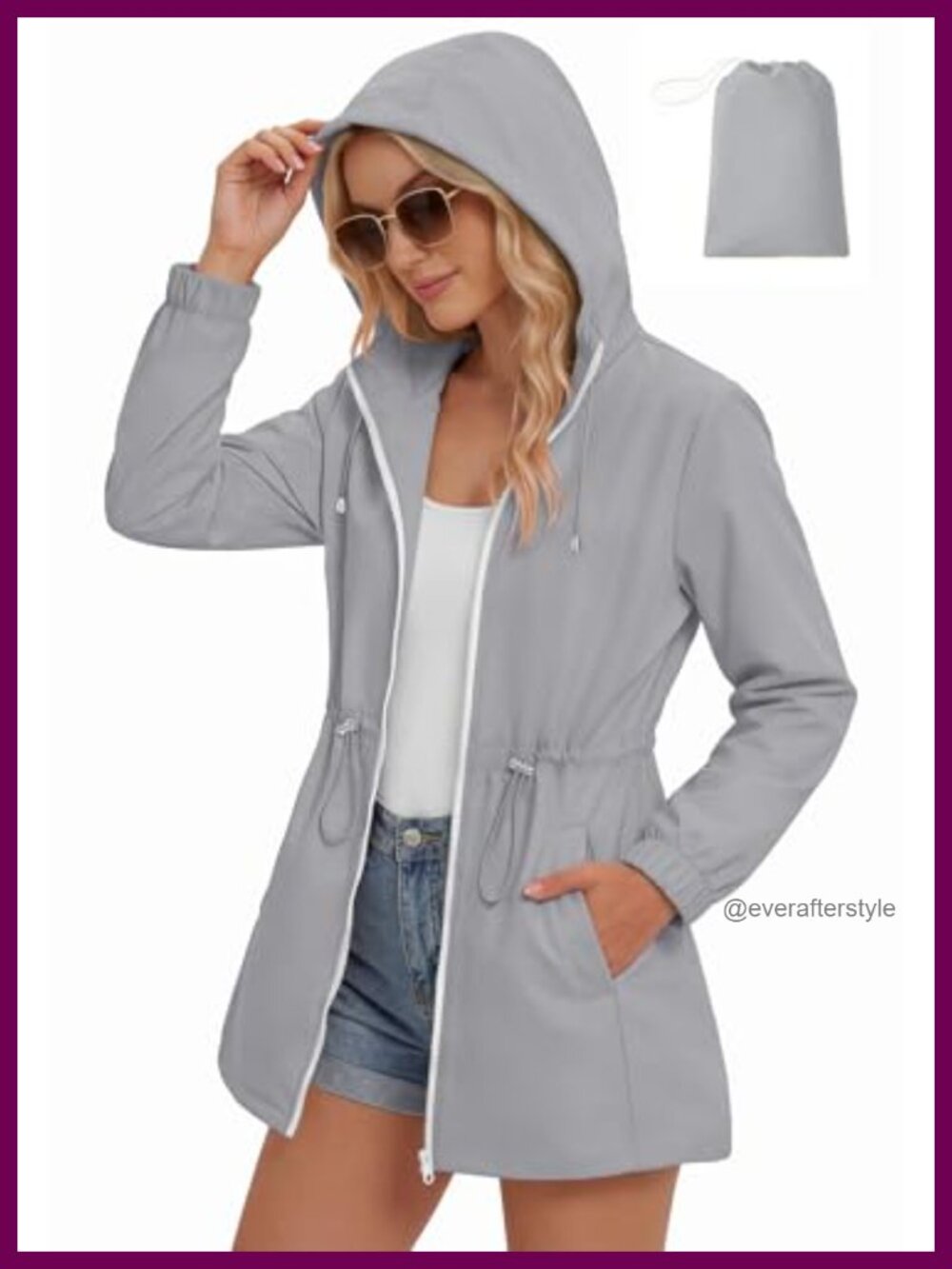 Women's Lightweight Waterproof Hooded Rain Jacket Packable Raincoat